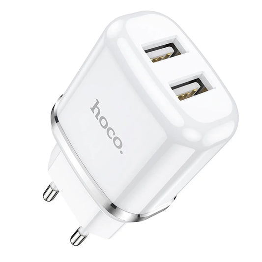Cargador de Pared Hoco N4 2.4A Doble USB + Cable Lightning 1 m (Blanco)