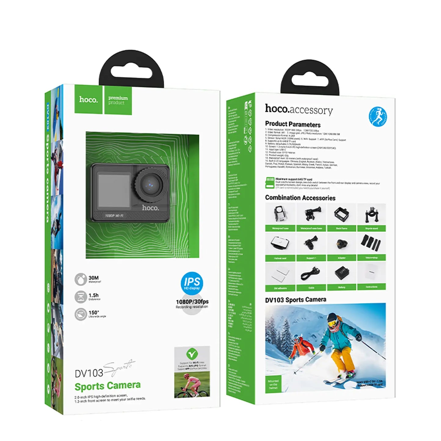 Cámara de Acción Hoco DV103 con Doble Pantalla (1080p, 30m, Color)