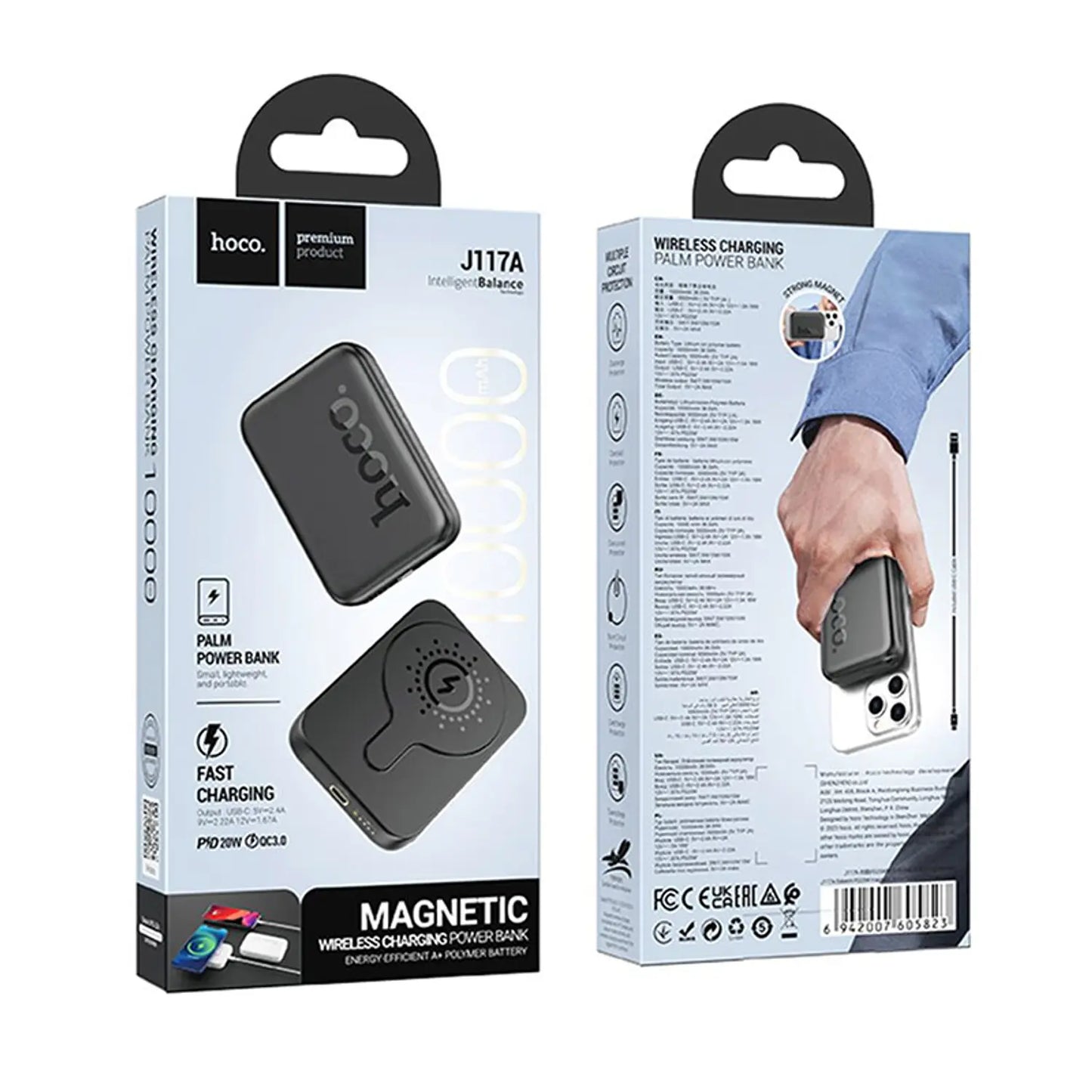 Powerbank Magnético Hoco J117A 10000mAh PD20W con Pantalla LED (Negro)