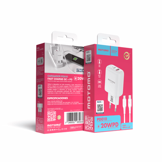 Cargador de Pared Motomo PD010 20W USB-C + Cable Lightning (SEC)