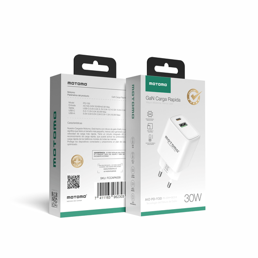 Cargador de Pared Motomo PD-Y30W GaN 30W USB-C (Sin Cable)
