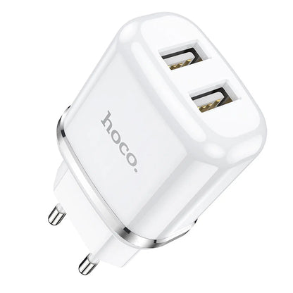 Cargador de Pared Hoco N4 2.4A Doble USB + Cable Lightning 1 m (Blanco)