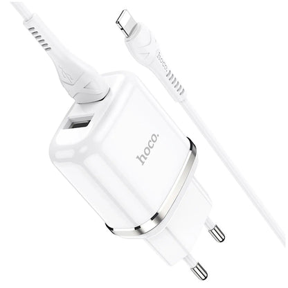 Cargador de Pared Hoco N4 2.4A Doble USB + Cable Lightning 1 m (Blanco)