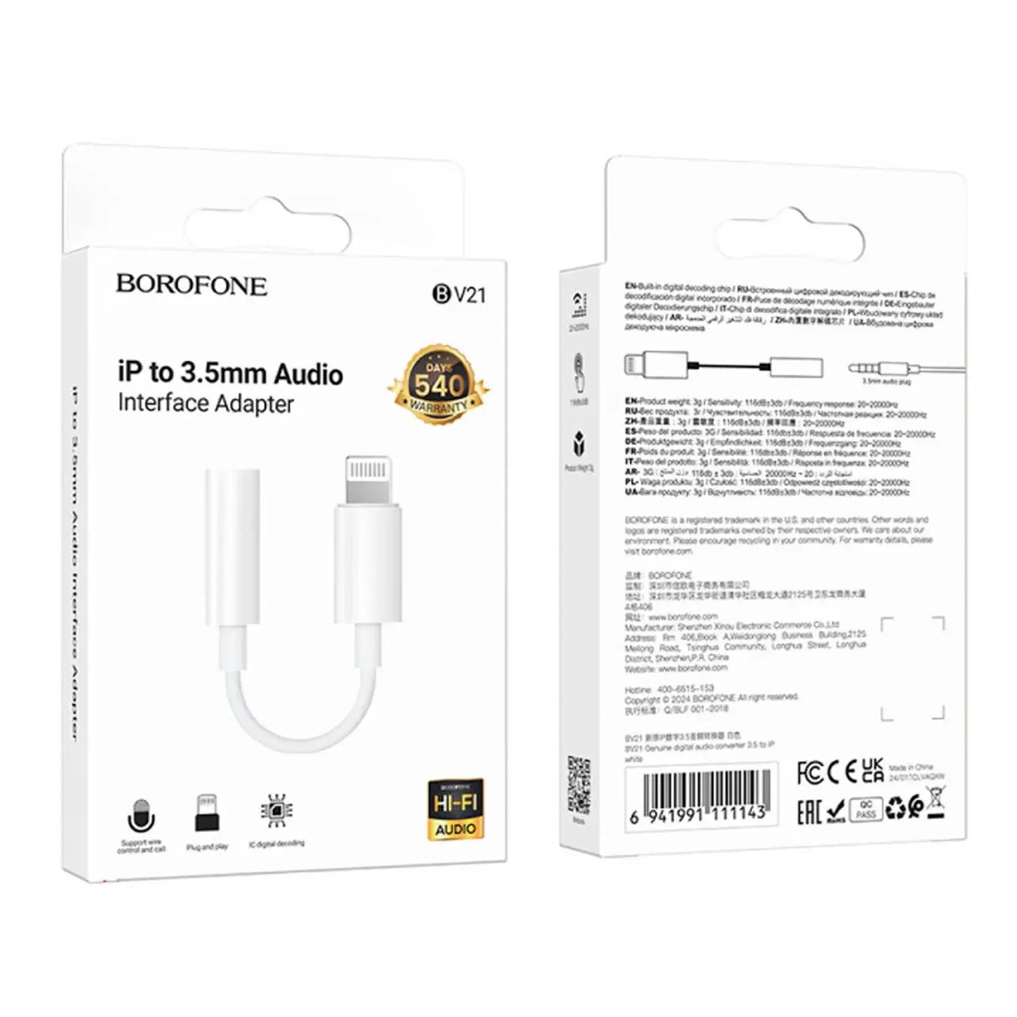 Adaptador Borofone BV21 Genuine iP a 3.5