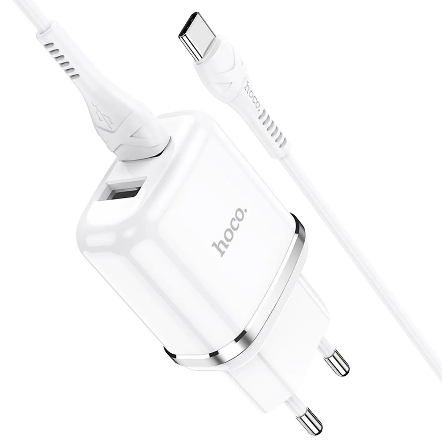 Cargador de Pared Hoco N4 Aspiring 2.4A Doble Puerto USB + Cable 3 en 1 (Blanco)
