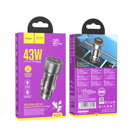Cargador de Auto Hoco NZ8 Sprinter 43W Dual Port (PD 25W + QC 3.0)