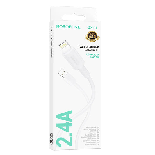Cable Borofone BX111 Feliz Lightning 1 m (Blanco, PD 27W)