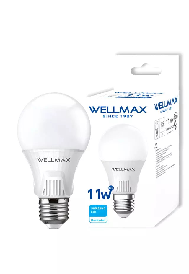 Ampolleta LED Wellmax 11W A60 E27 (1050 lm, Luz Fría, LED Samsung)