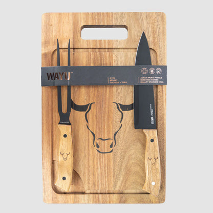 Set Tabla con Cuchillo y Tenedor de Acero Inoxidable - Wayu