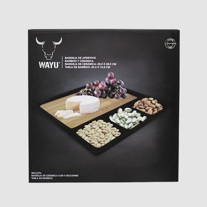 Tabla de Aperitivo de Bamboo con Bandeja de Cerámica (Set 2 Piezas) - Wayu