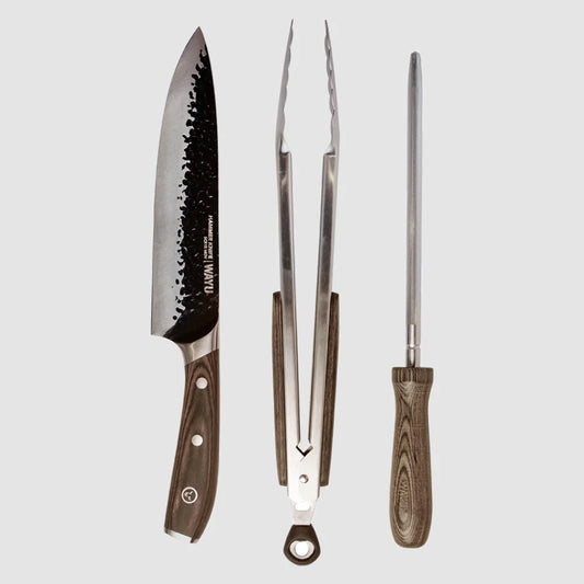 Set Parrillero en Estuche de Cuero PU con Cuchillo, Tenedor y Espátula - Wayu