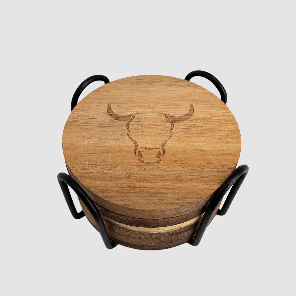 Set 6 Posavasos Acacia con Base de Hierro - Wayu