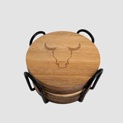 Set 6 Posavasos Acacia con Base de Hierro - Wayu