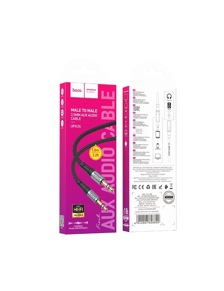 Cable Adaptador Hoco UPA26 AUX 3.5 mm a 3.5 mm (1 m, Negro)