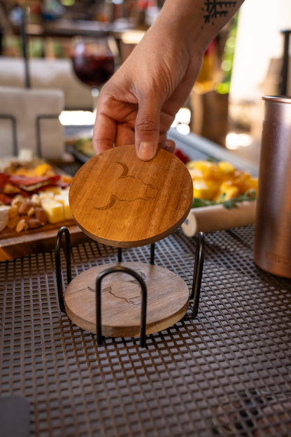 Set 6 Posavasos Acacia con Base de Hierro - Wayu