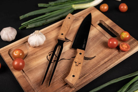 Set Tabla con Cuchillo y Tenedor de Acero Inoxidable - Wayu