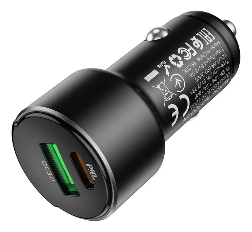 Cargador de Auto Hoco Z42 Dual Port 20W/18W con Pantalla LED