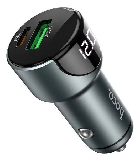 Cargador de Auto Hoco Z42 Dual Port 20W/18W con Pantalla LED