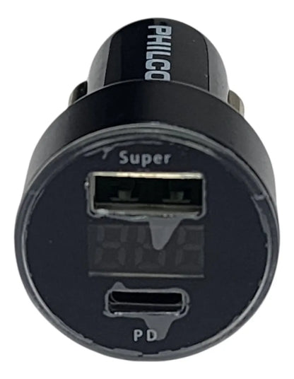 Cargador de Auto Philco LD49A USB 3.0 + USB-C con Pantalla LED (30W)