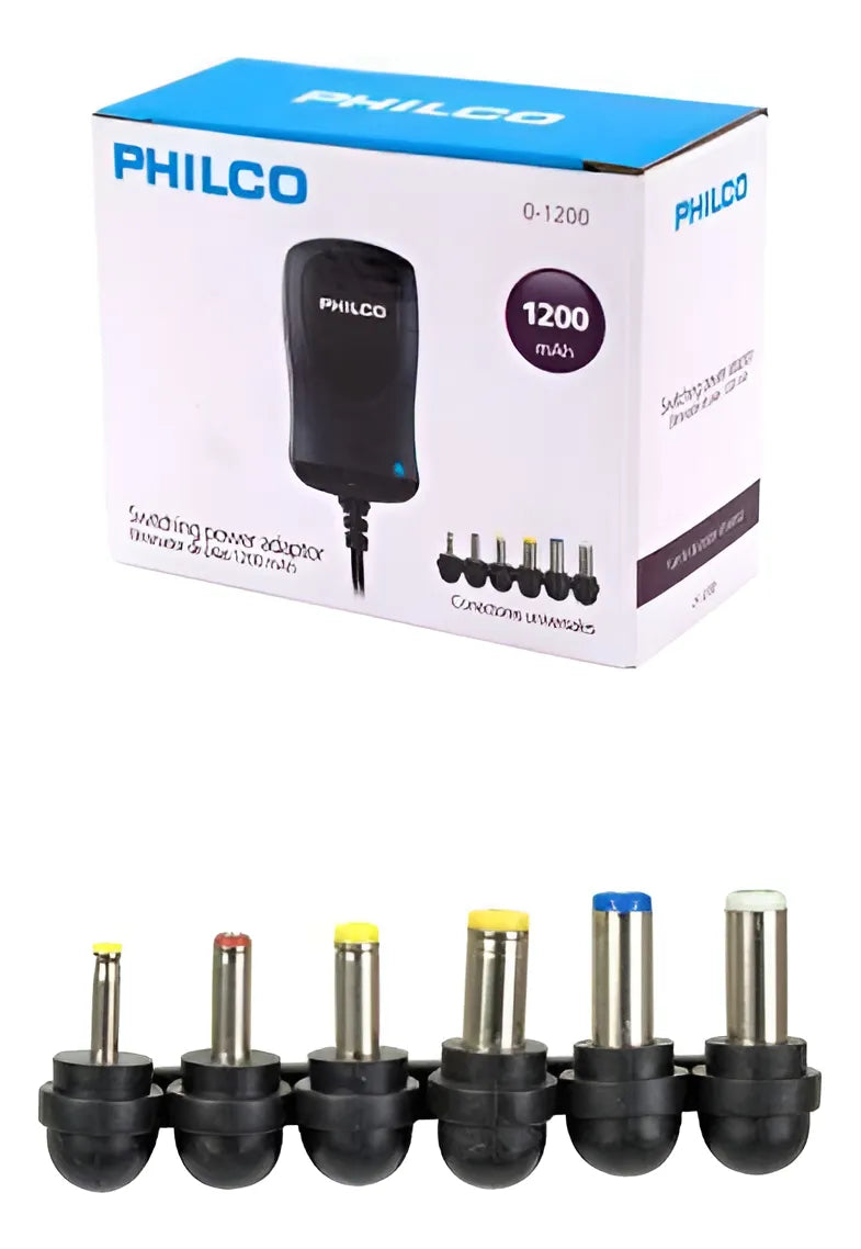 Fuente de Poder Universal Philco 1200mA con 6 Conectores y Selector de Voltaje (Negro)