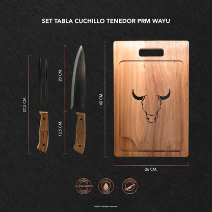 Set Tabla con Cuchillo y Tenedor de Acero Inoxidable - Wayu