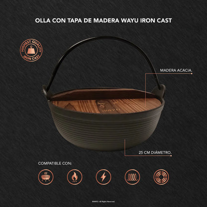 Olla Iron Cast 25 cm con Tapa Madera - Wayu