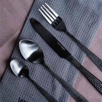 Set Cubiertos 16 pcs Hammer Acero Inox Negro Mate - Wayu