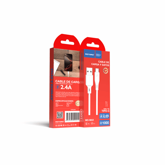 Cable Motomo MO-MAX USB-A a USB-C 1 m (2.4A, Blanco/Negro)