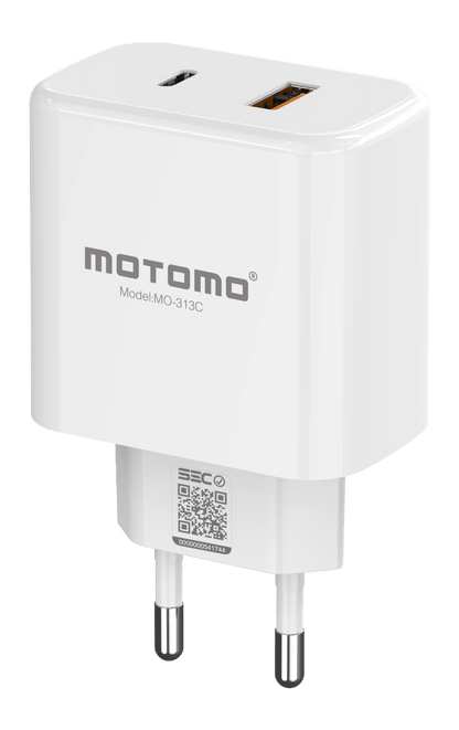 Cargador de Pared Motomo MO-313C 25W USB + USB-C + Cable USB-C a Lightning (1 m)