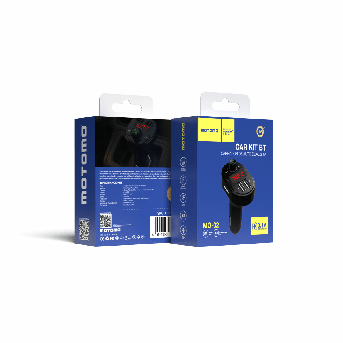 Cargador de Auto Car Kit MO-02 3.1A con Transmisor FM Bluetooth