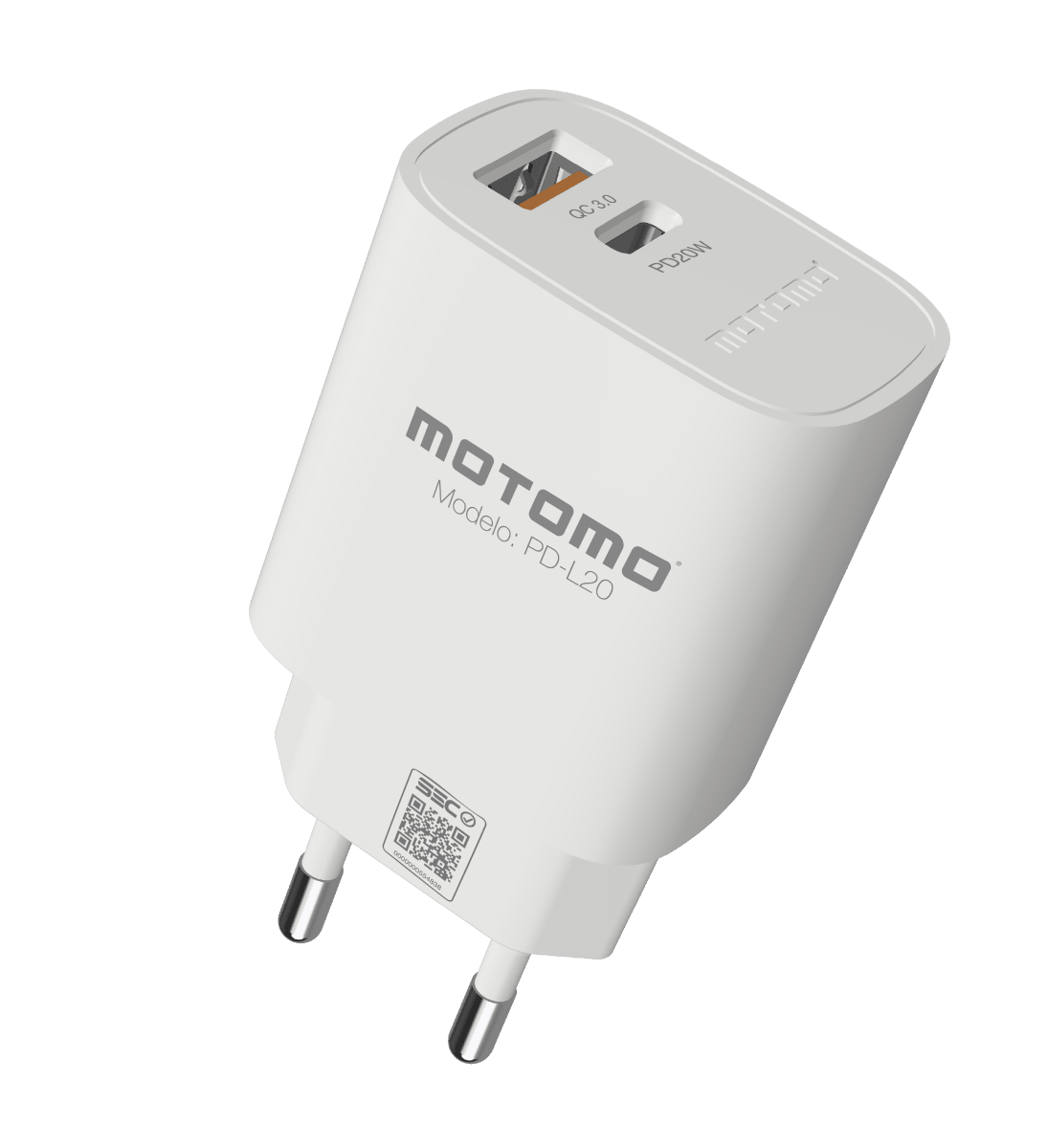 Cargador de Pared Motomo PD-L20 Dual 20W USB + USB-C (Sin Cable)