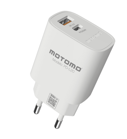 Cargador de Pared Motomo PD-L20 Dual 20W USB + USB-C (Sin Cable)