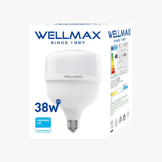 Ampolleta LED Wellmax 38W High Power T115 (3600 lm, E27, Luz Fría)