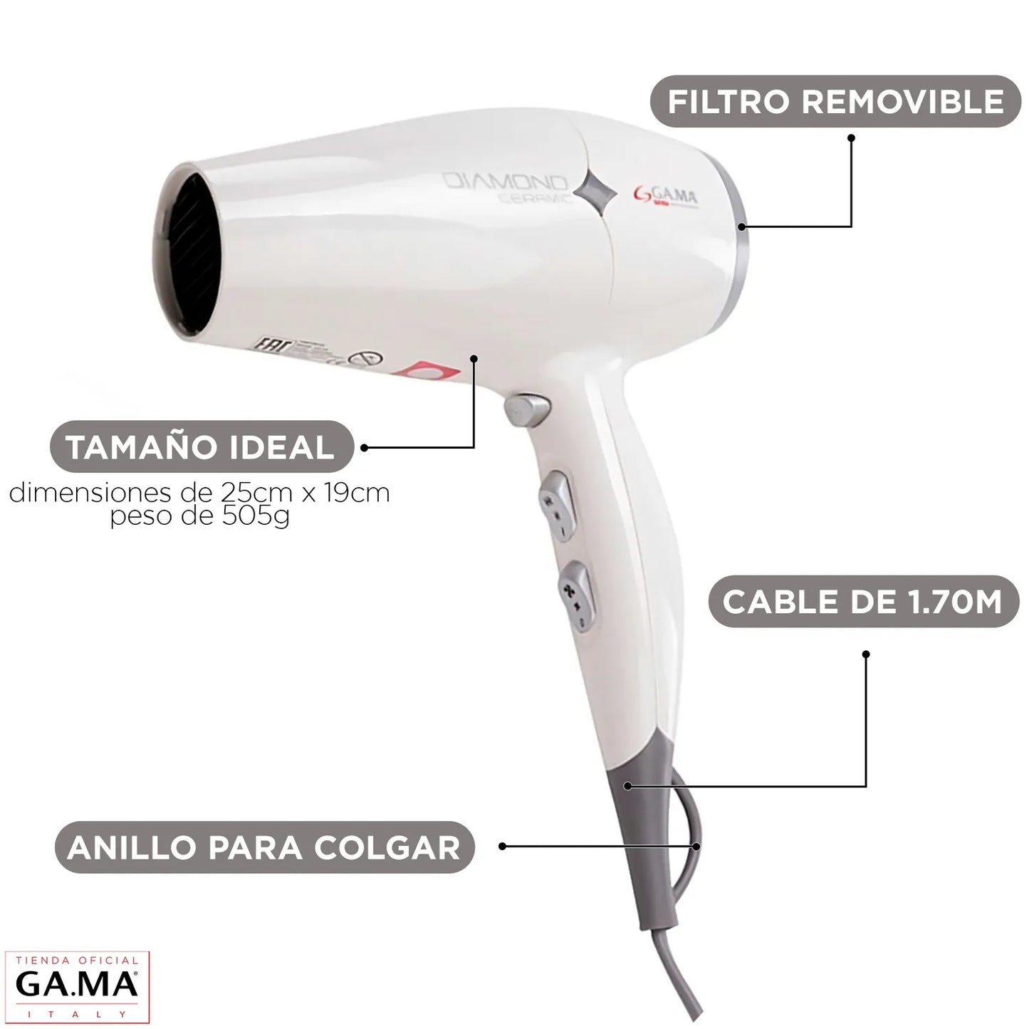 Secador Gama Diamond Ceramic 1900–2300 W